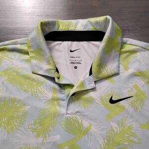 Nike Polo Shirt Men's L Pale Blue Yellow White AOP Swoosh Golf Dri Fit Vented